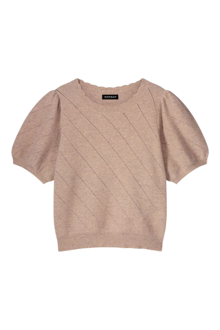 Repeat Cashmere Short Sleeve Pointelle Cashmere Sweater
