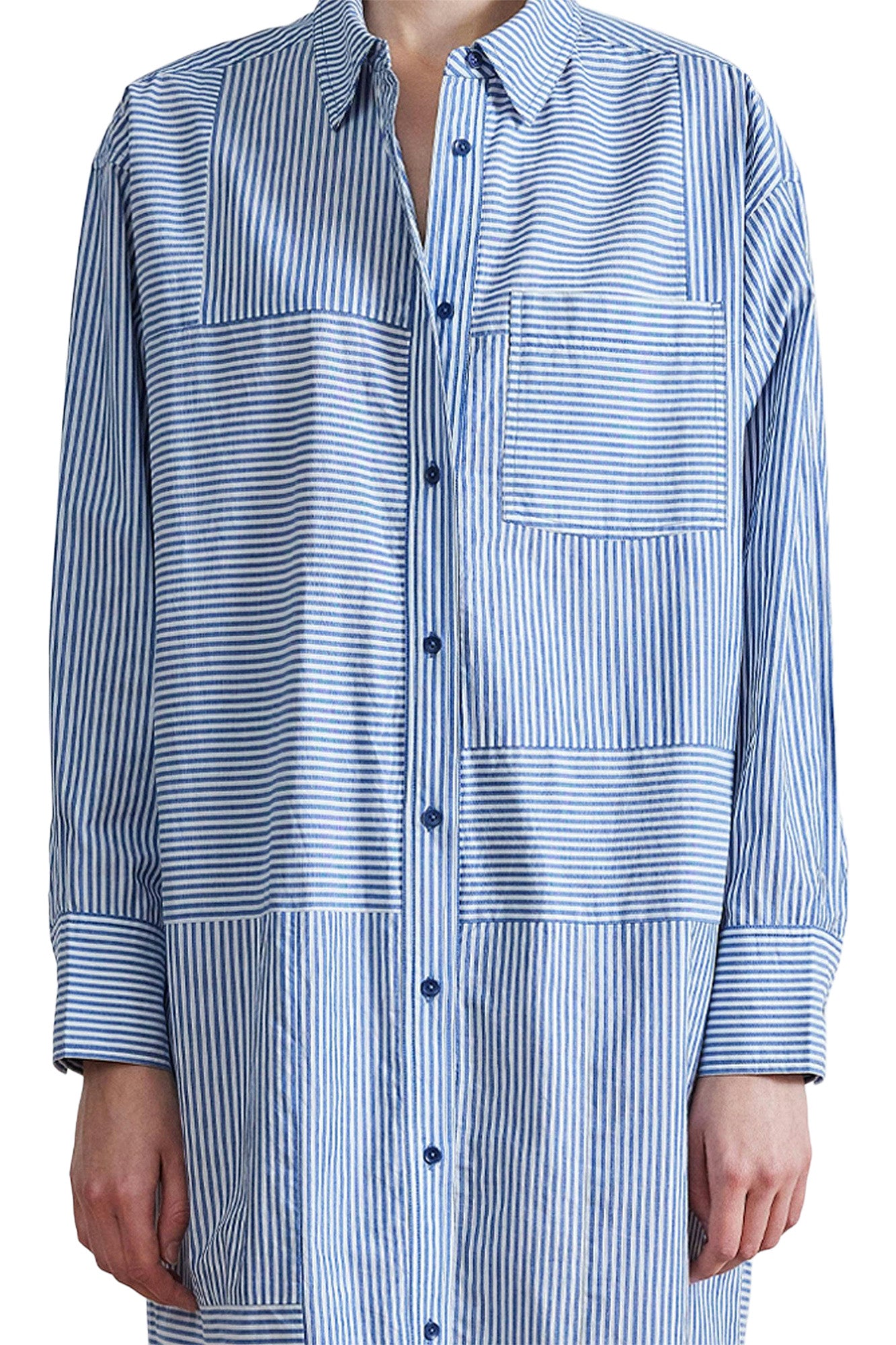 Apiece Apart Alameda Caftan Dress in Blue White Stripes