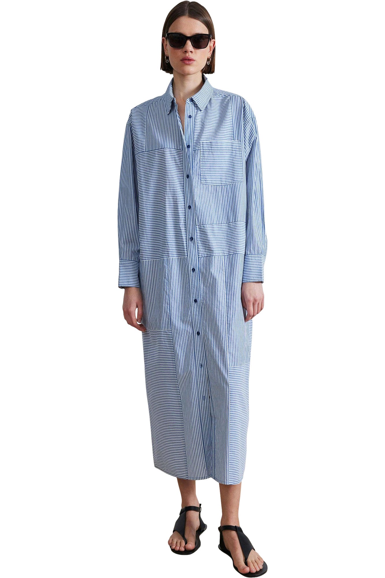 Apiece Apart Alameda Caftan Dress in Blue White Stripes