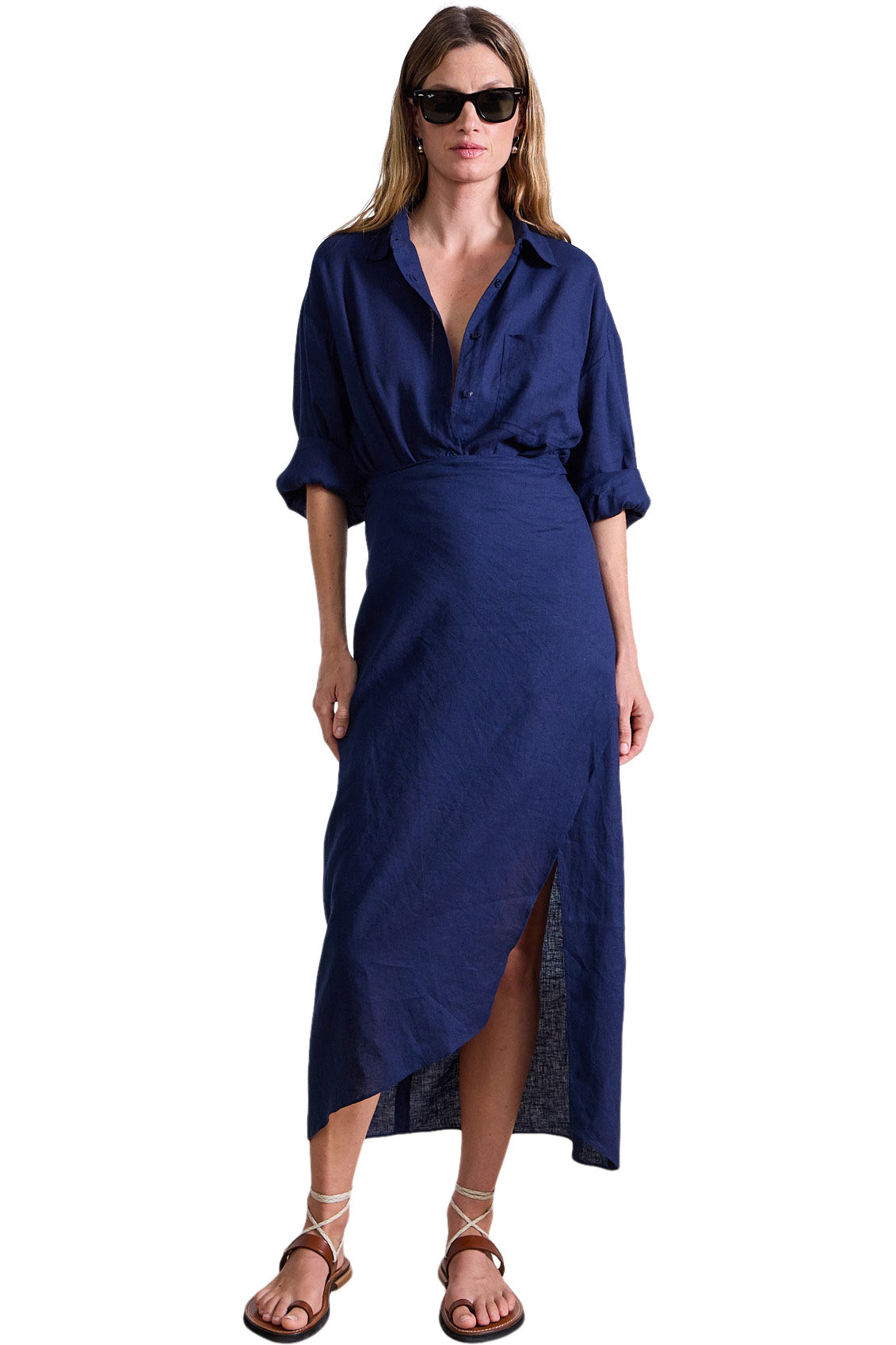 Apiece Apart Alessandra Sarong Shirt Dress in Navy