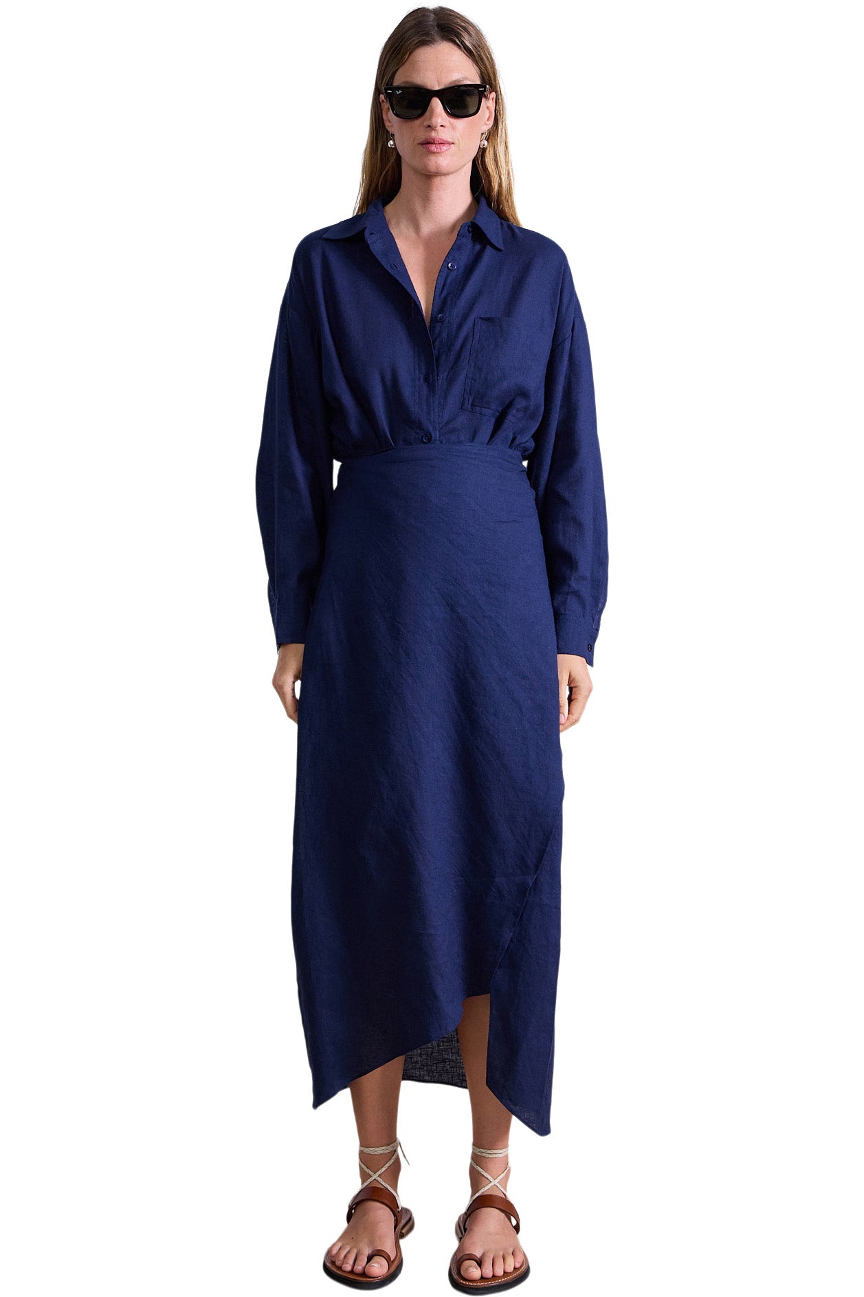 Apiece Apart Alessandra Sarong Shirt Dress in Navy