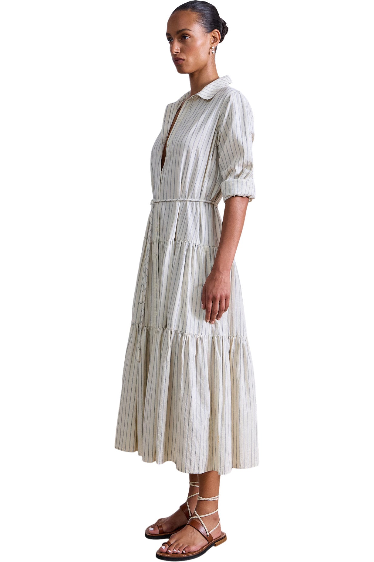 Apiece Apart Anna Maxi Dress in Pina Stripes Cream & Navy