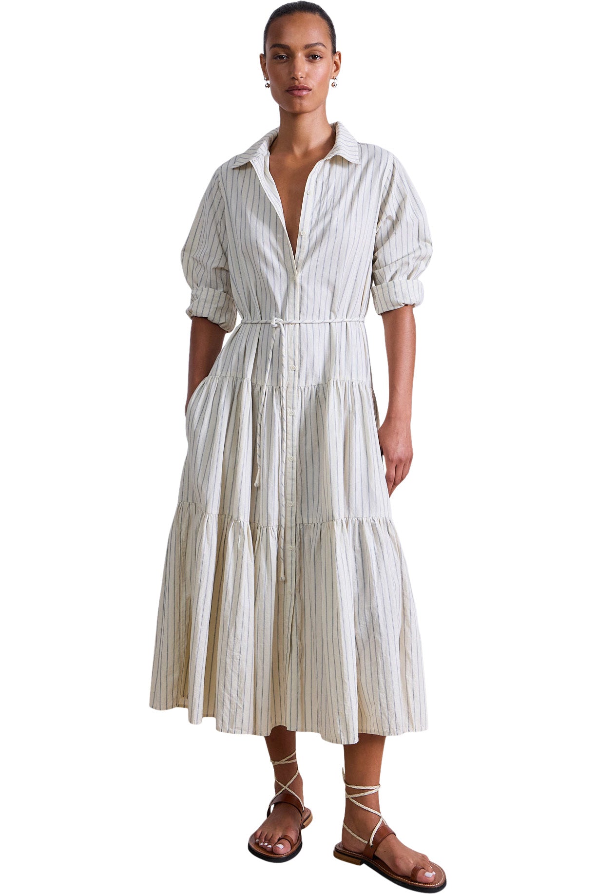 Apiece Apart Anna Maxi Dress in Pina Stripes Cream & Navy