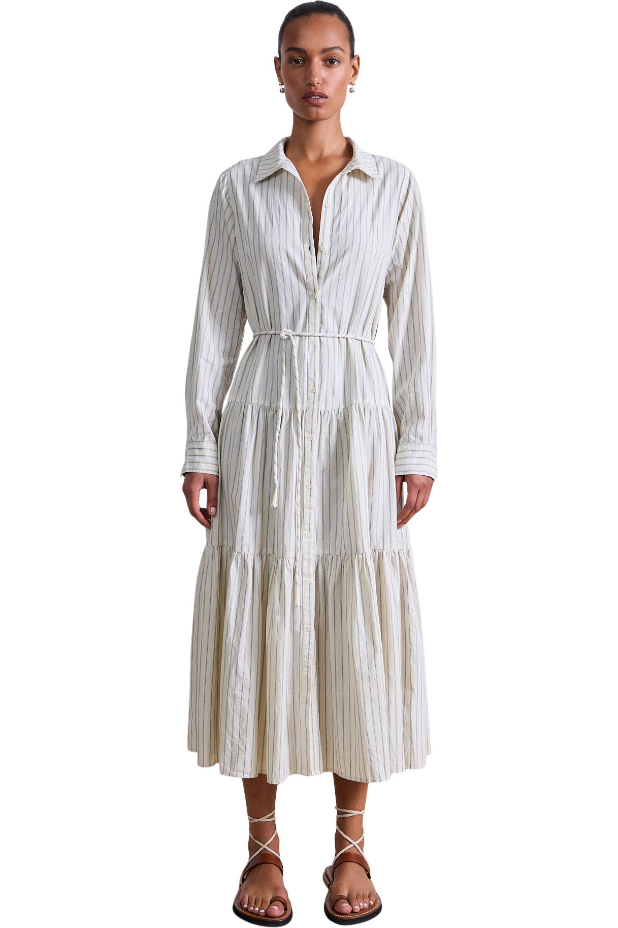 Apiece Apart Anna Maxi Dress in Pina Stripes Cream & Navy