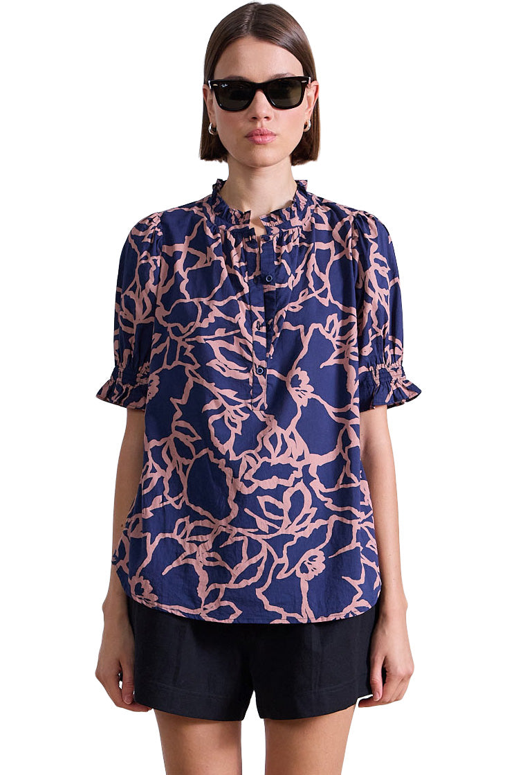 Apiece Apart Los Altos Top in Large Lace Floral Navy