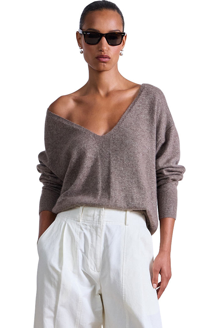 Apiece Apart Softest Silk Cashmere V-neck Sweater in Hazelnut