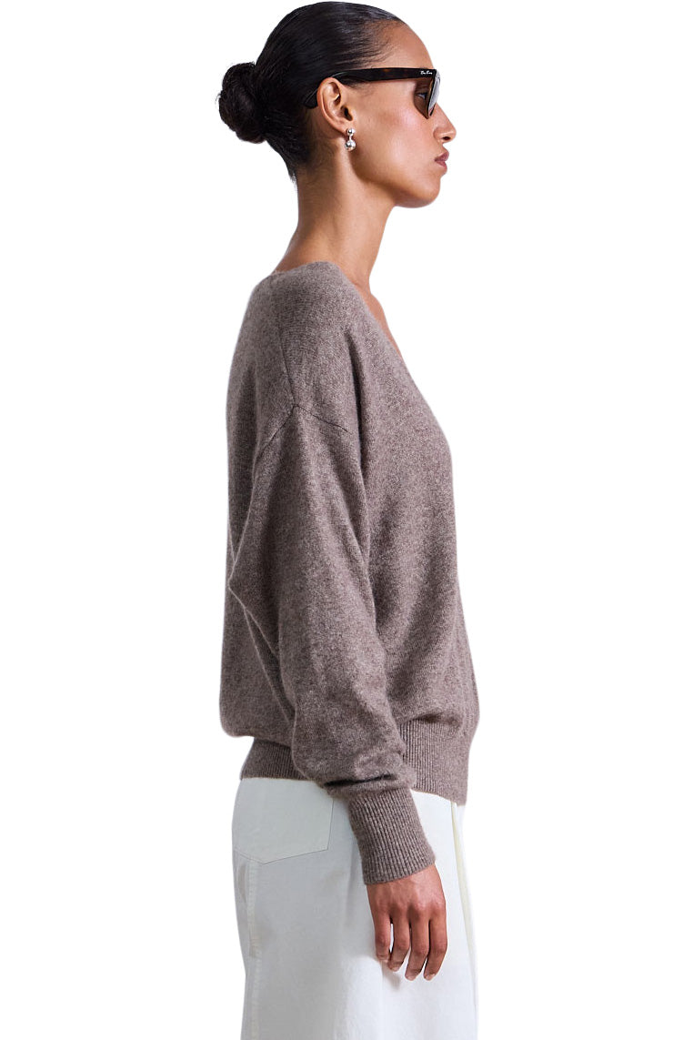 Apiece Apart Softest Silk Cashmere V-neck Sweater in Hazelnut