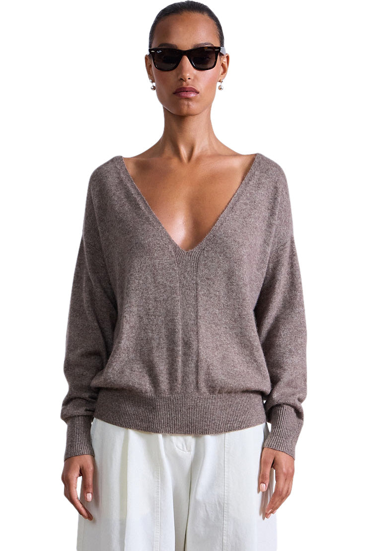 Apiece Apart Softest Silk Cashmere V-neck Sweater in Hazelnut