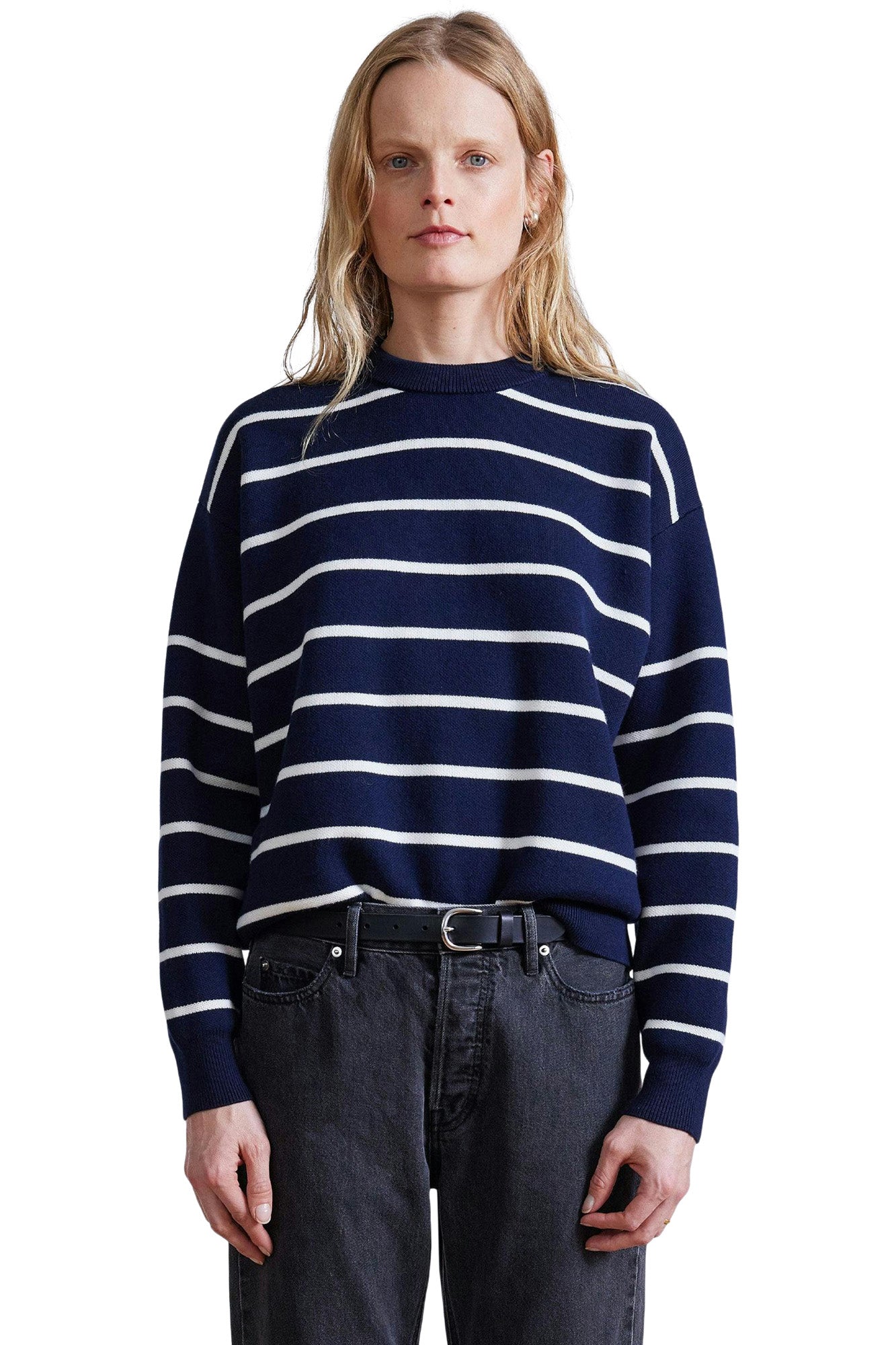 Apiece Apart Sportif Sweater in Navy Cream Stripe