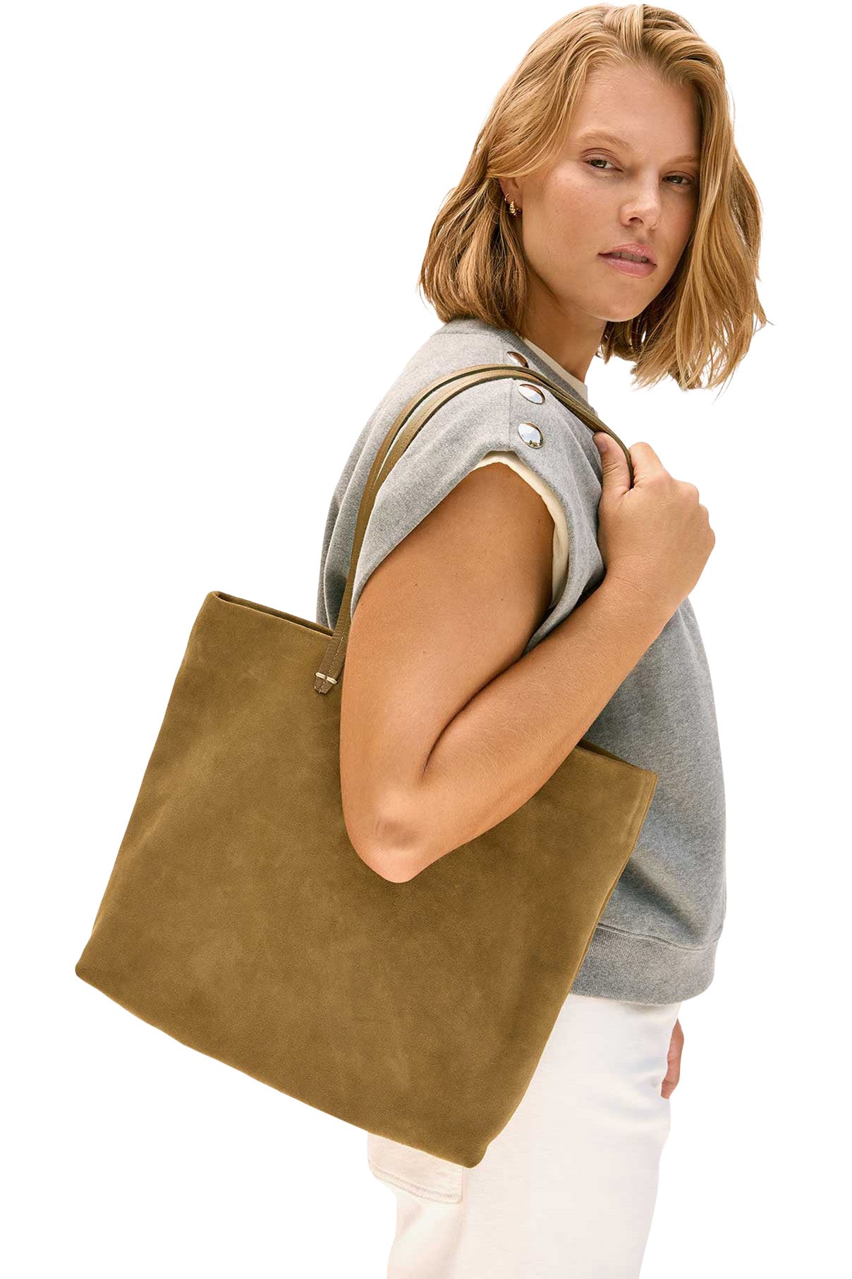 Clare V. Bande Tote in Oat Suede