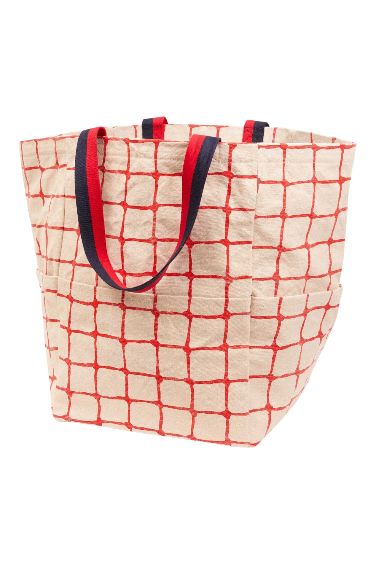 Clare V. Giant Marine Tote in Natural w/ Bright Poppy Net Printed Canvas