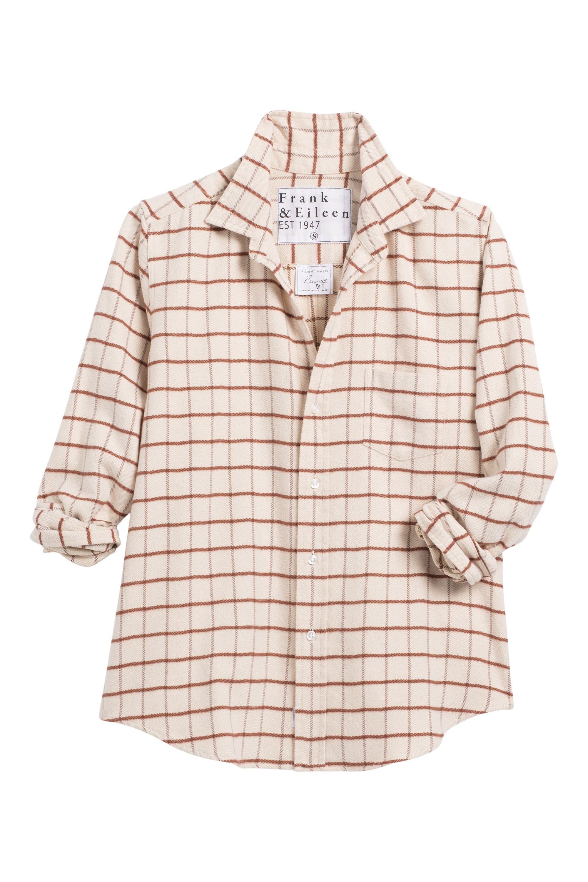 Frank & Eileen Barry Tailored Button Up Shirt Cream, Brown Windowpane