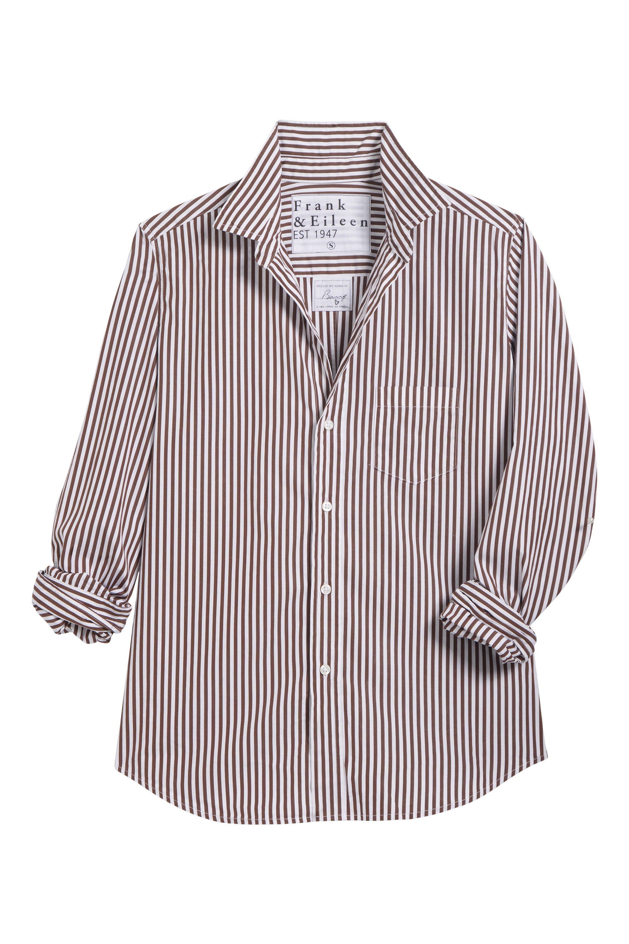 Frank & Eileen Barry Tailored Button Up Shirt in Brown Stripe