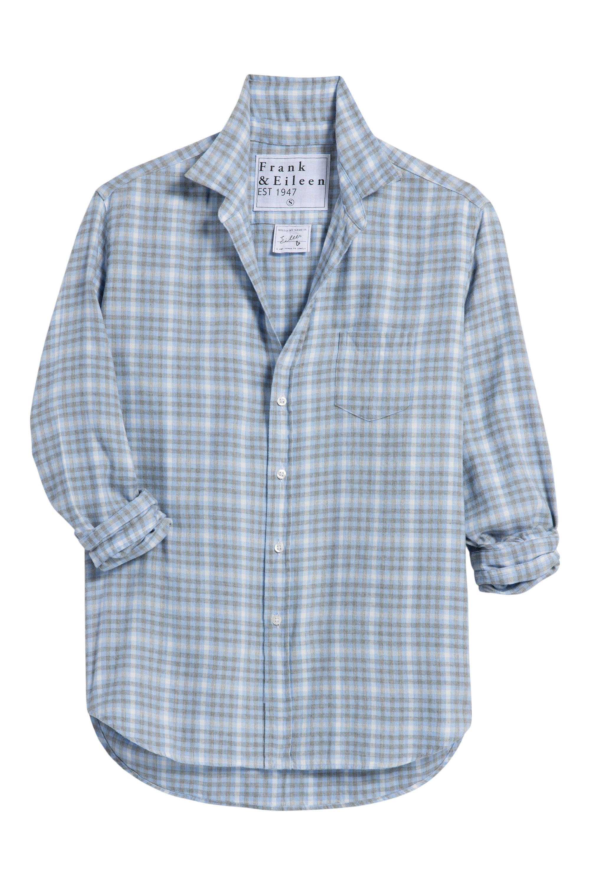 Frank & Eileen Eileen Relaxed Button Up Shirt in Cream, Gray, Blue Check