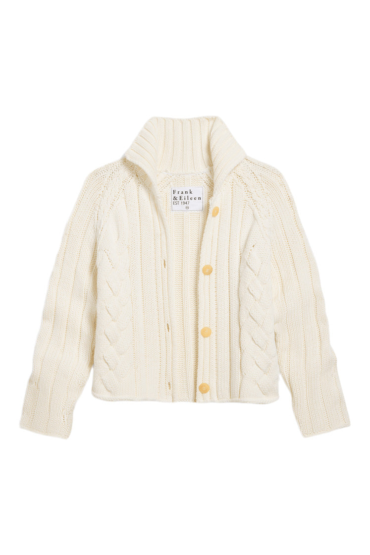 Frank & Eileen Mini Cotswolds 
Cropped Cable Knit Cardigan in Ivory