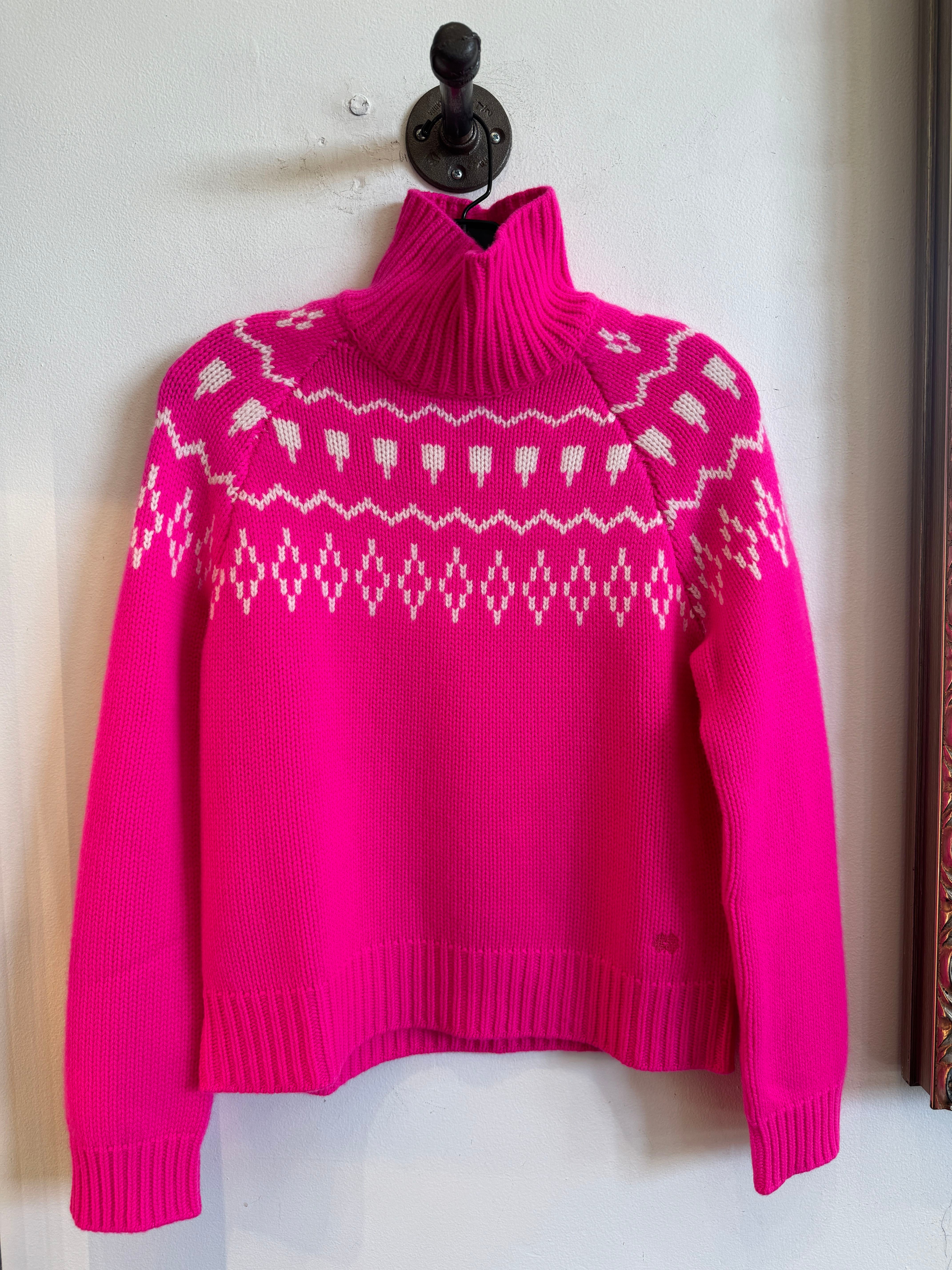 Kujten Stelli Cashmere Fair Isle Turtleneck in Rose Neon