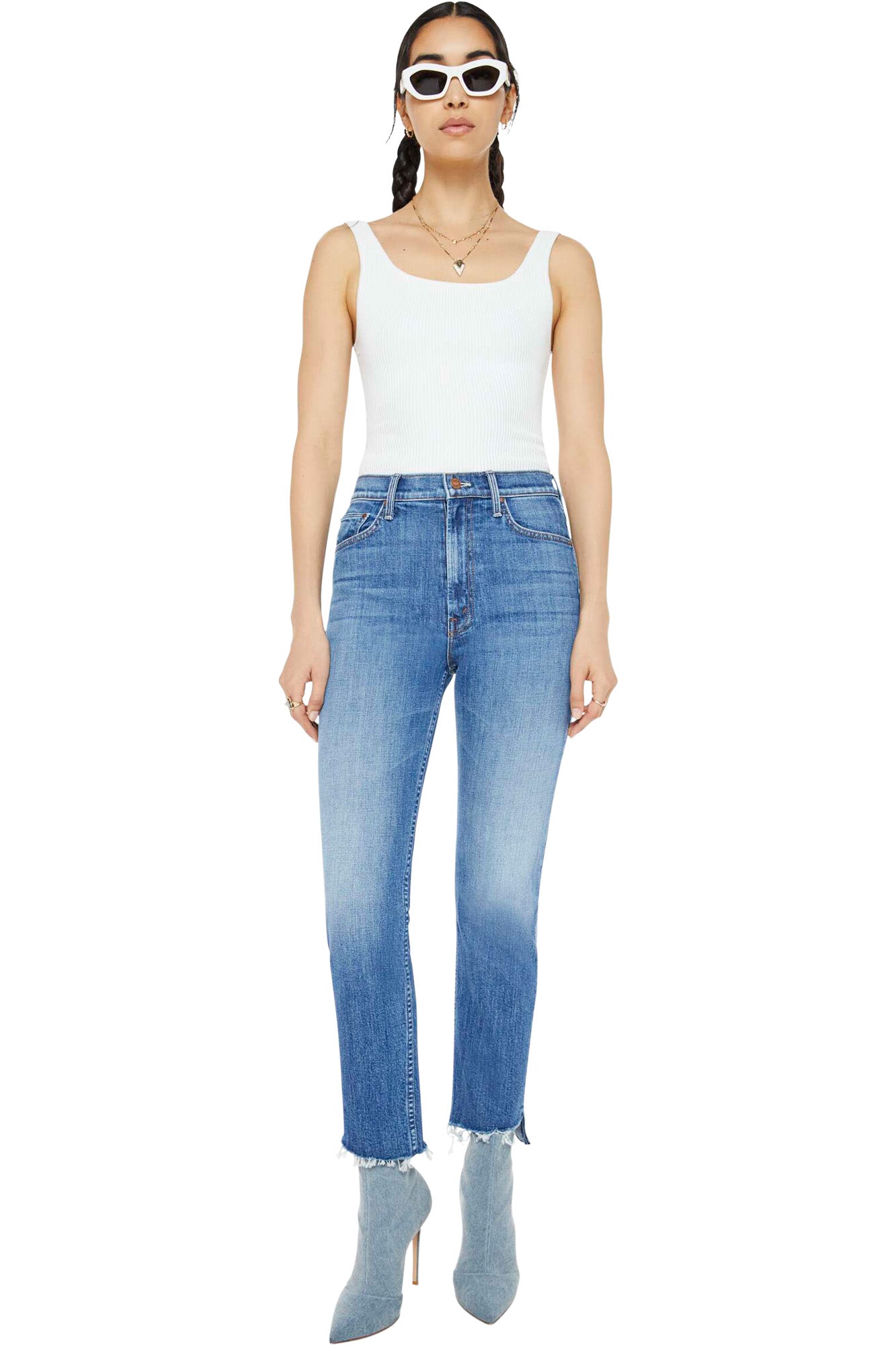 MOTHER Denim HIgh Waisted Rider Ankle Step Fray in Loafers and Lassos