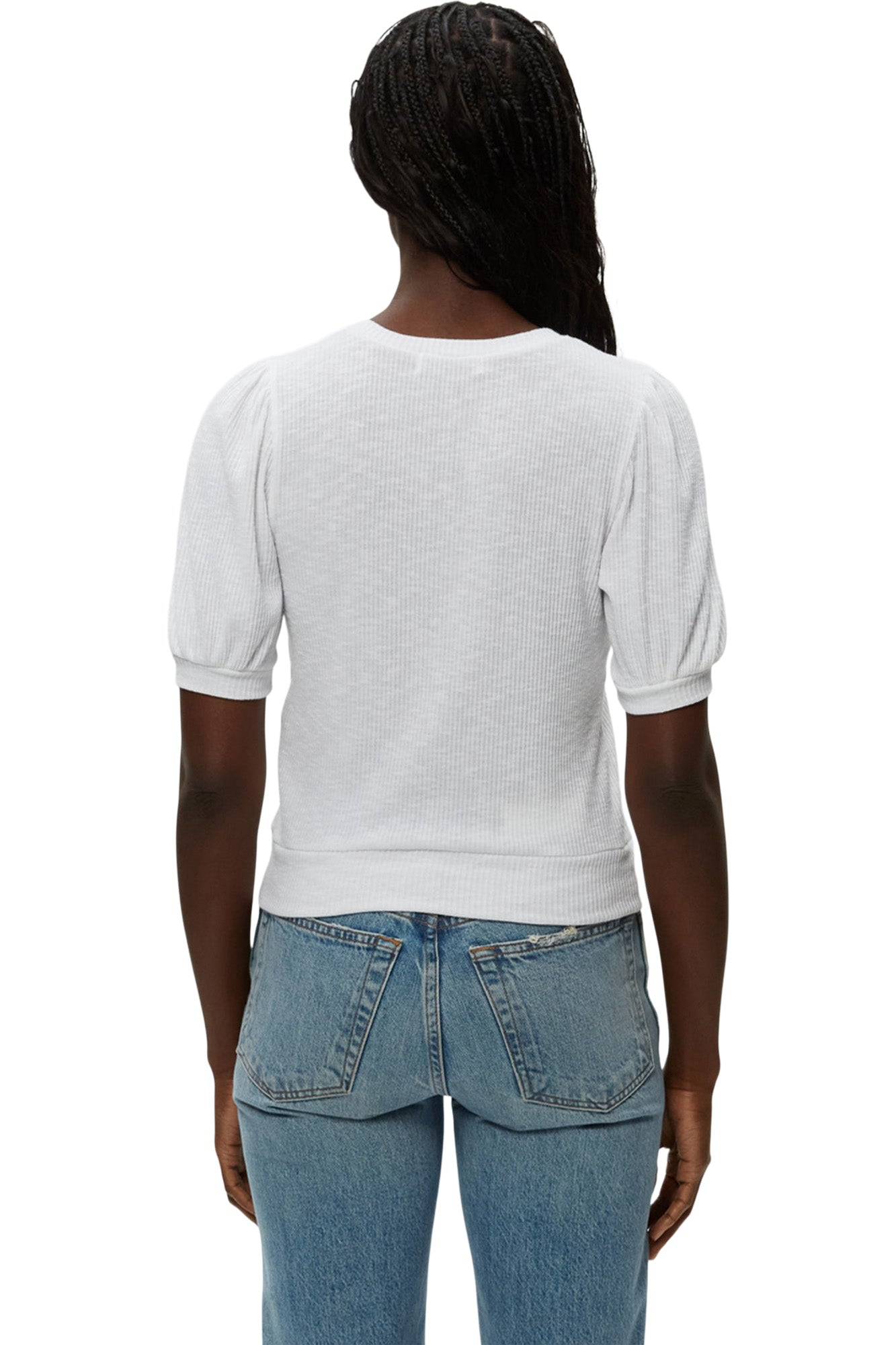 Michael Stars Quinn Puff Sleeve Ribbed Top
 in White