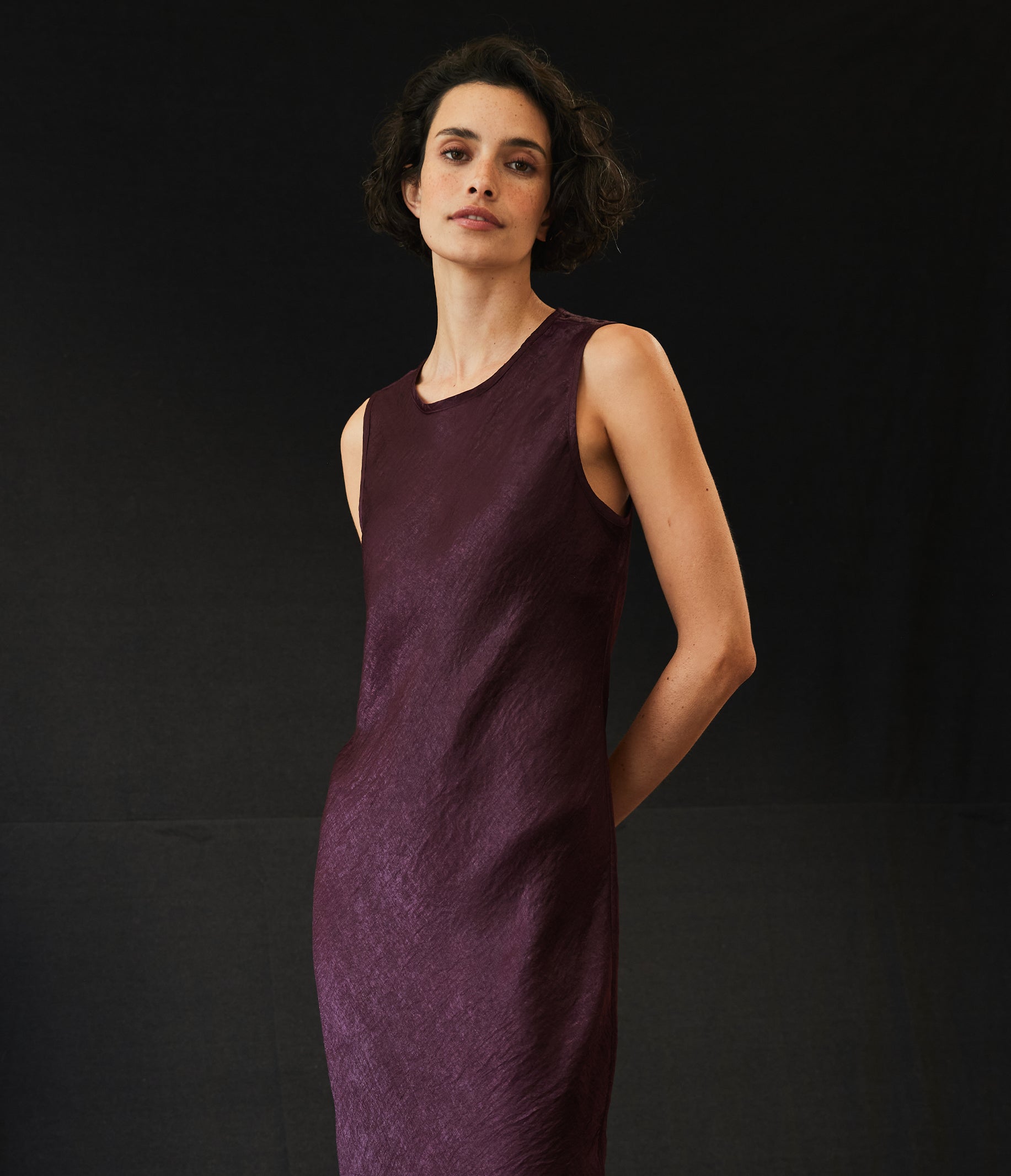 Michael Stars Seema Hammered Satin Midi Dress in Beetroot