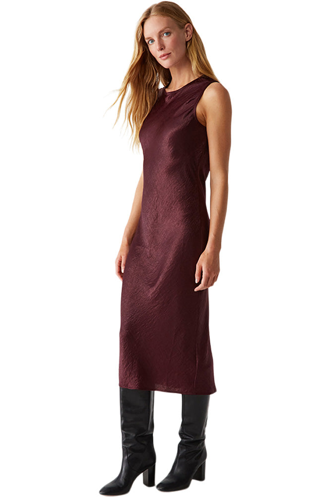 Michael Stars Seema Hammered Satin Midi Dress in Beetroot