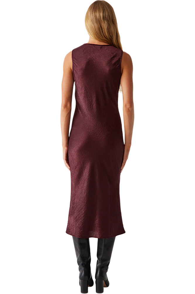 Michael Stars Seema Hammered Satin Midi Dress in Beetroot