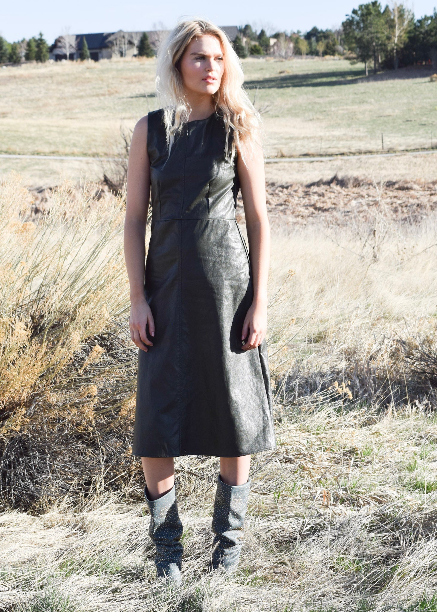 Never A Wallflower Purslane Dress in Olive Faux Leather