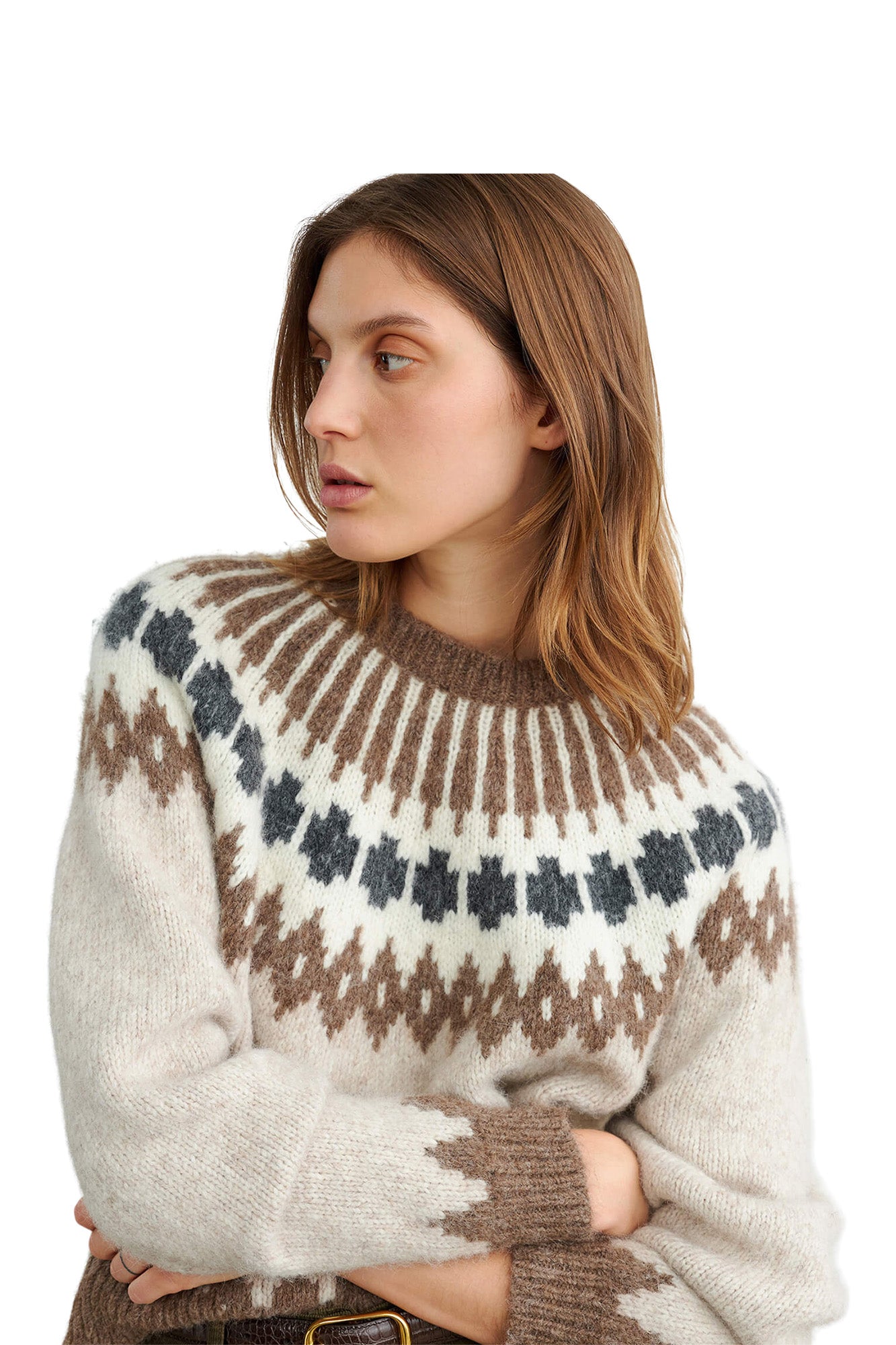 Nili Lotan Alena Sweater in Oatmeal Fairisle