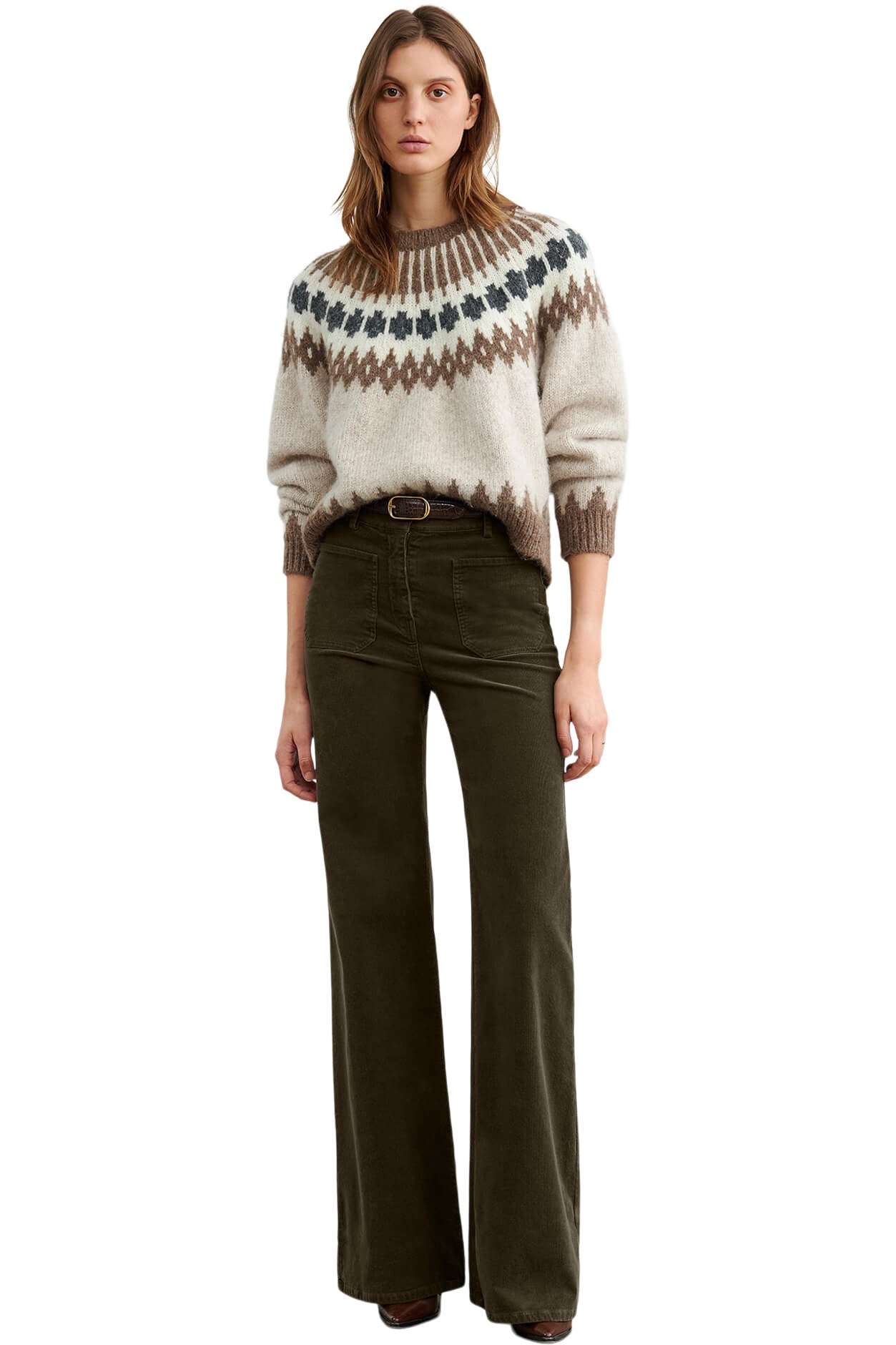 Nili Lotan Alena Sweater in Oatmeal Fairisle