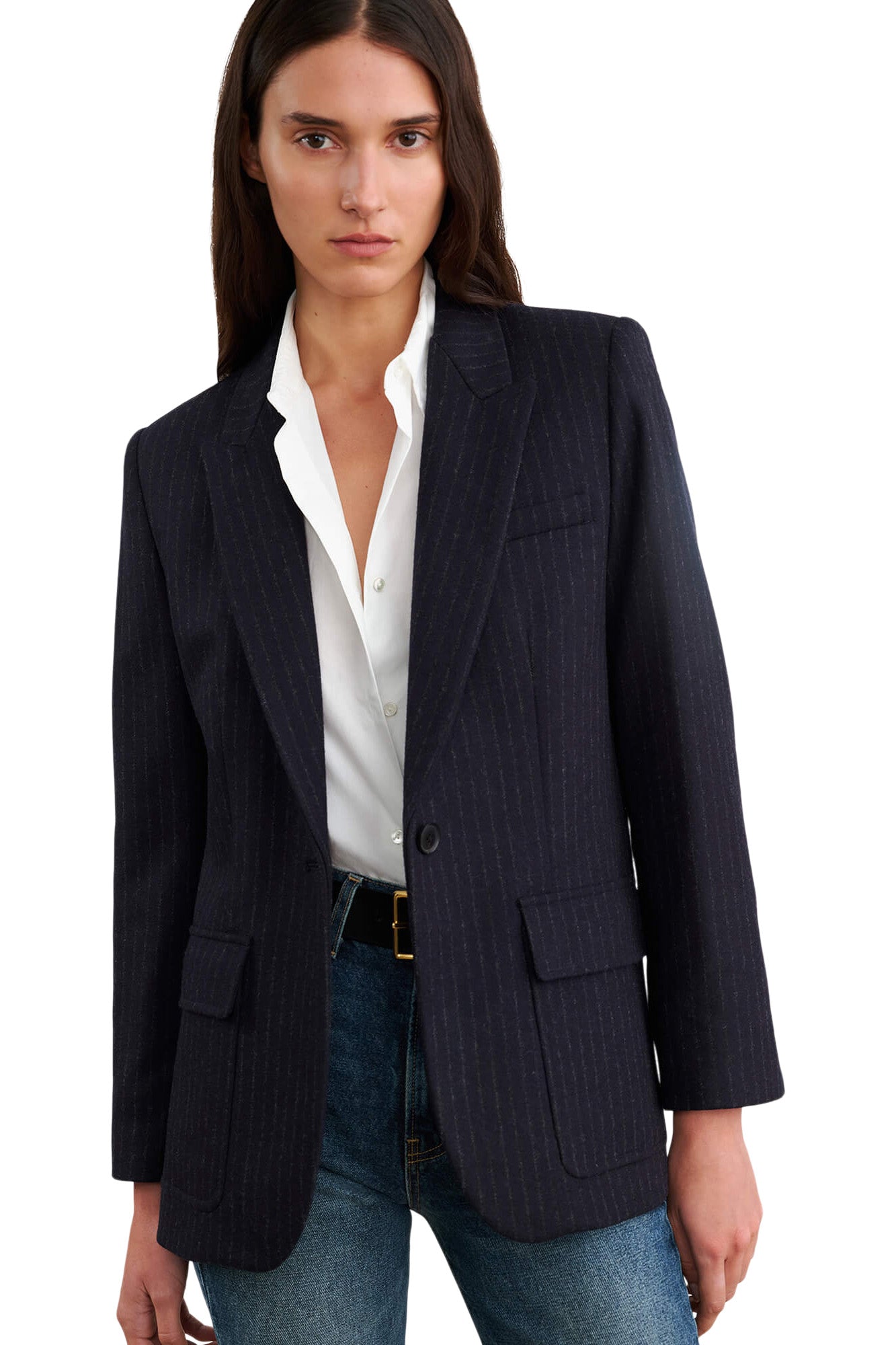 Nili Lotan Brittan Jacket in Midnight Pinstripes