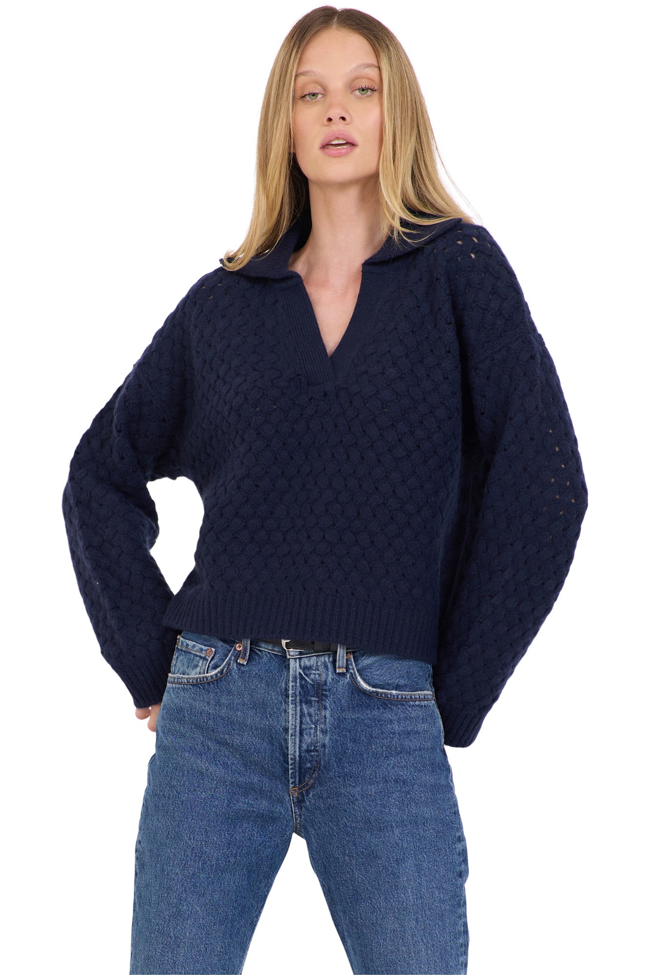 One Grey Day Malin Cashmere Polo Sweater in Navy