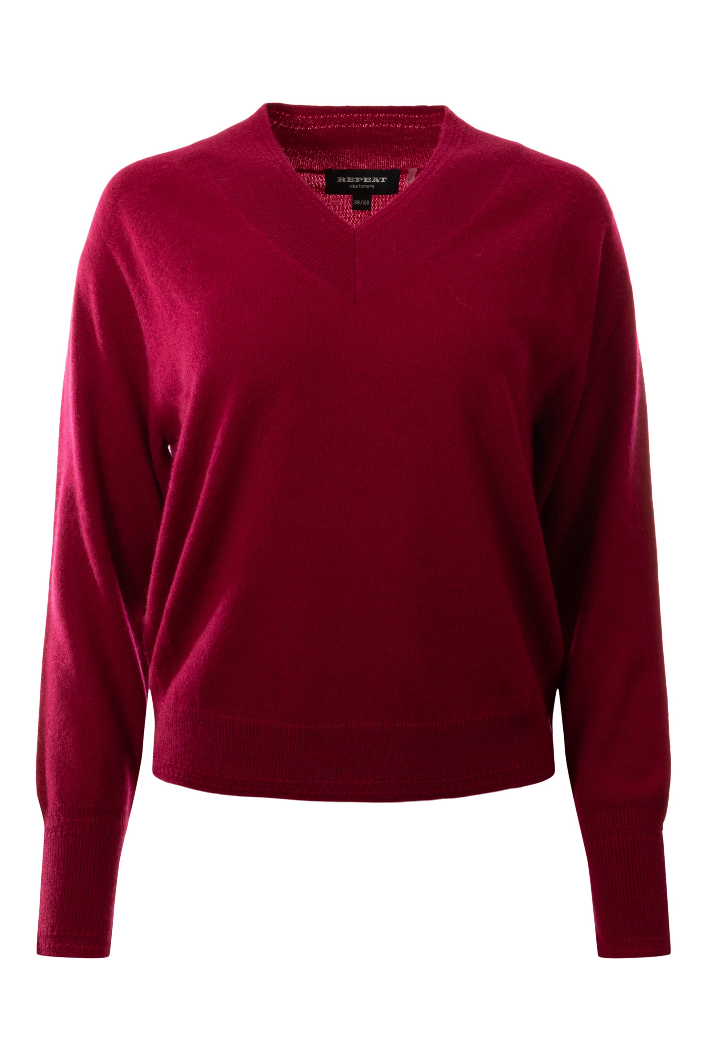 Repeat Cashmere Raglan V-neck Cashmere Sweater in Ruby