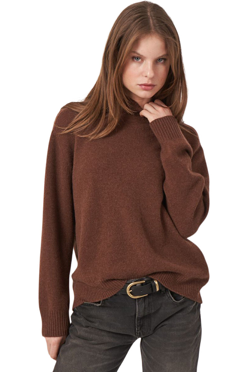 Repeat Cashmere Loose Fit High Neck Sweater in Brown