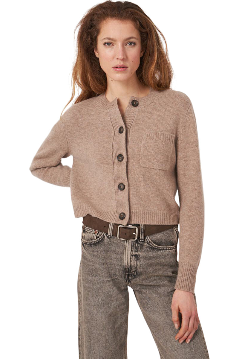 Repeat Cashmere Chunky Knit Cardigan in Taupe