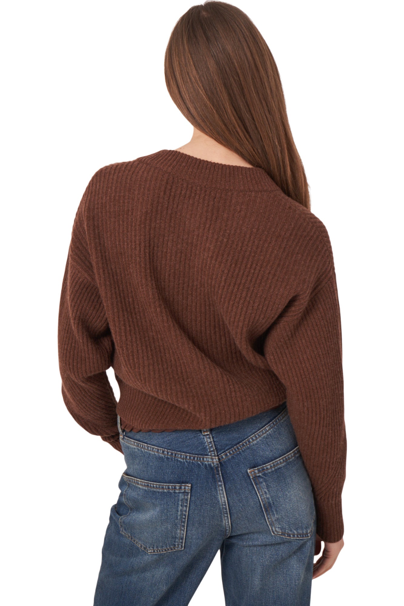 Repeat Cashmere Chunky Cashmere Rib Knit Cardigan in Brown