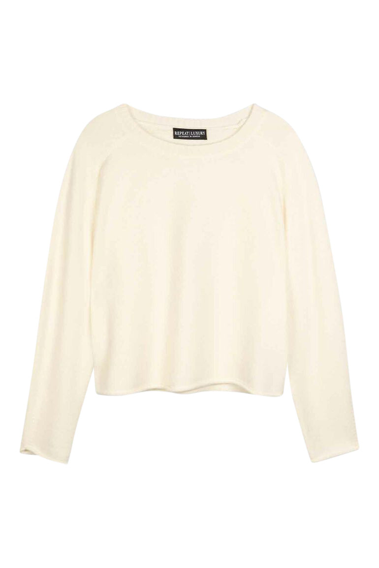 Repeat Cashmere Loose Fit Cropped Cashmere Sweater in Cream