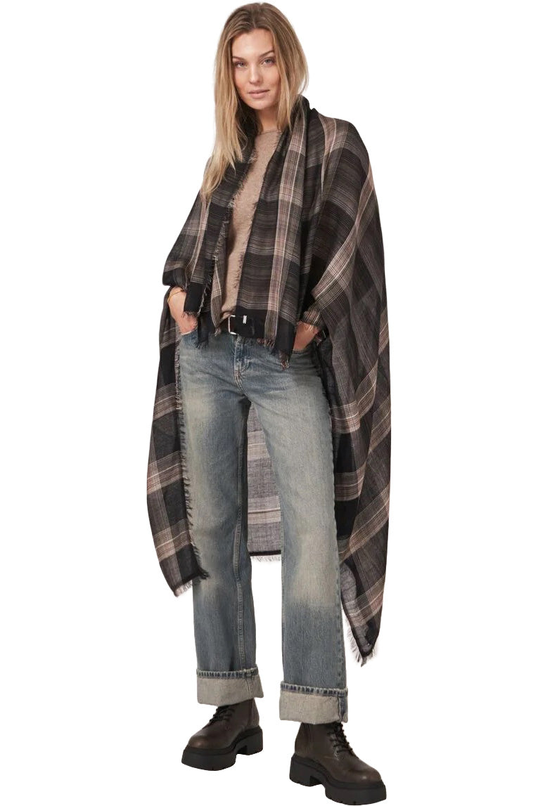 Repeat Cashmere Silk Plaid Scarf in Brown