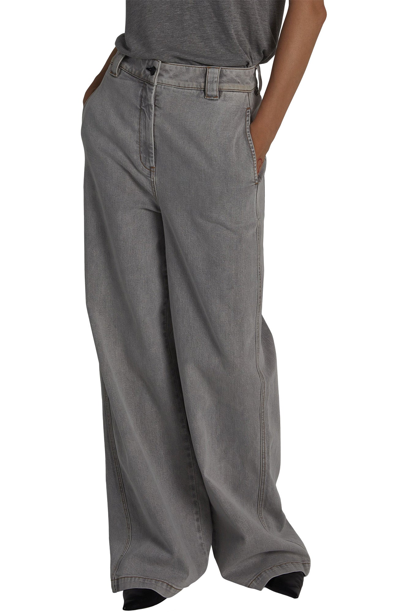 Saint Art Amber Wide-leg Denim Pant in Powder Grey