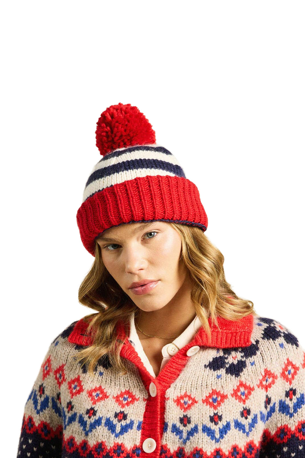 Trovata Birds of Paradis Beanie in Navy Stripe with Red