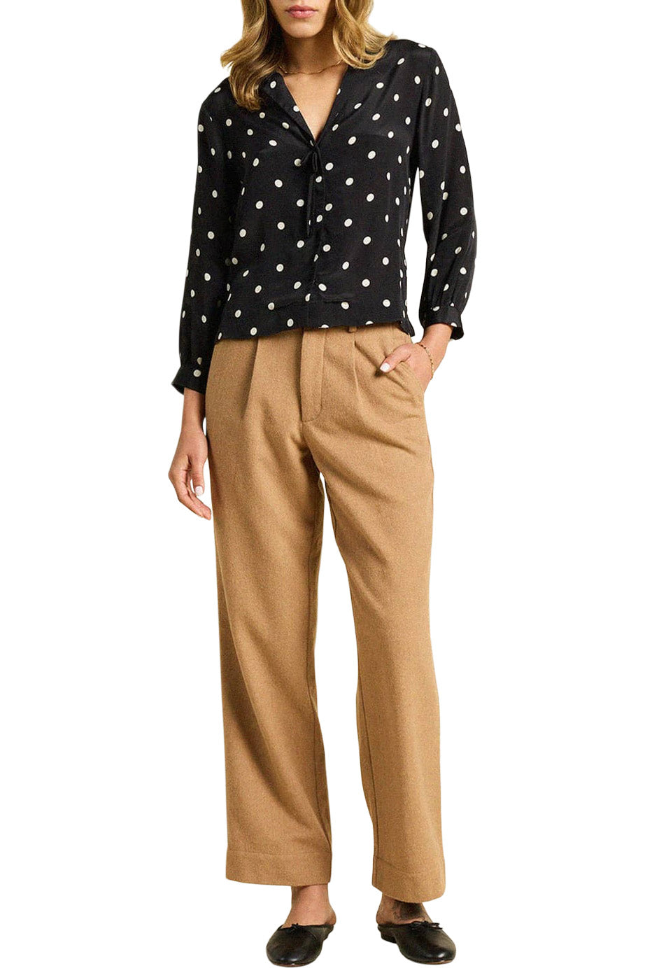 Trovata Birds of Paradis Yvonne Blouse in Black Polka Dots