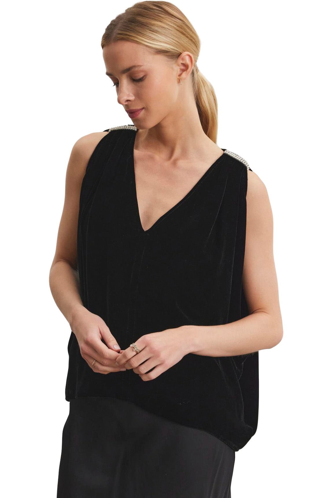 Velvet Adelle Silk Velvet Top in Black