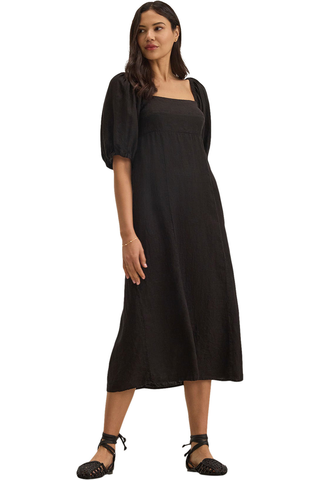 Velvet Brooke Woven Linen Dress in Black