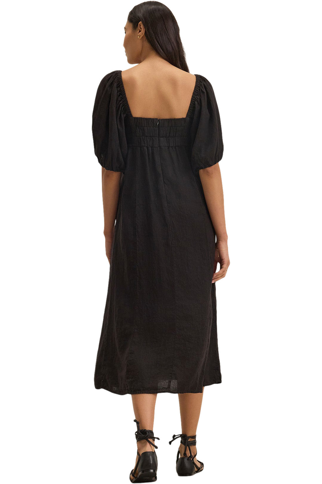 Velvet Brooke Woven Linen Dress in Black