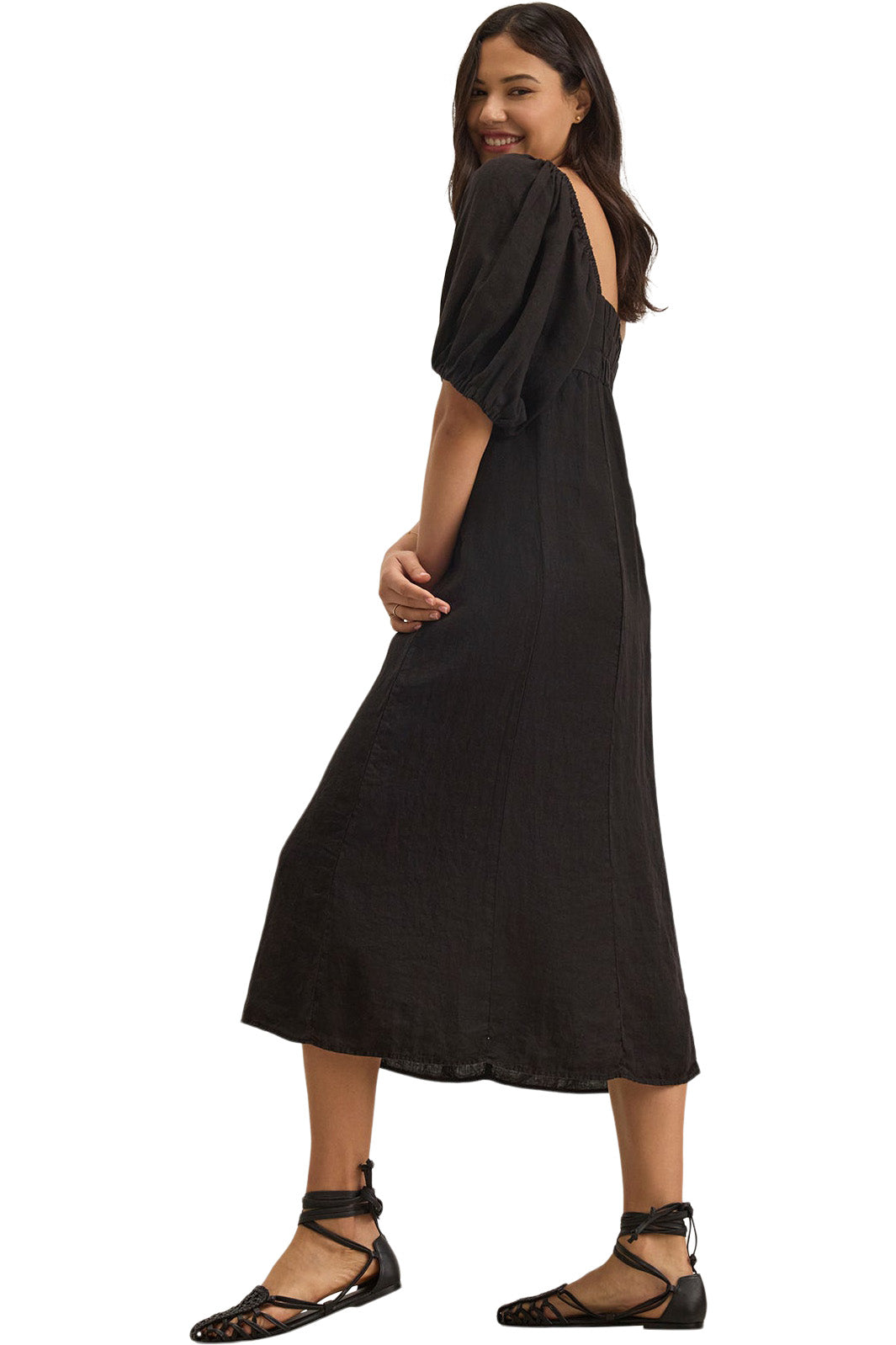 Velvet Brooke Woven Linen Dress in Black