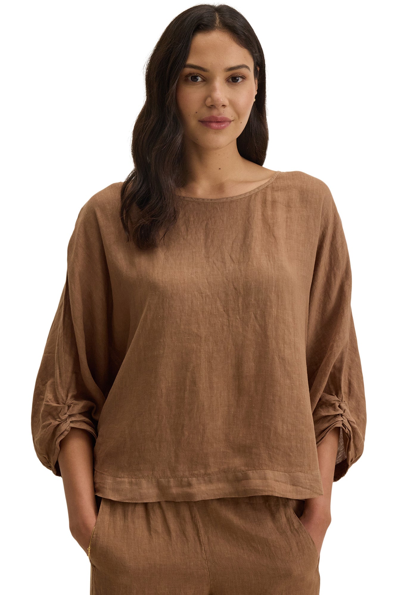 Velvet Cass Linen Top in Bark