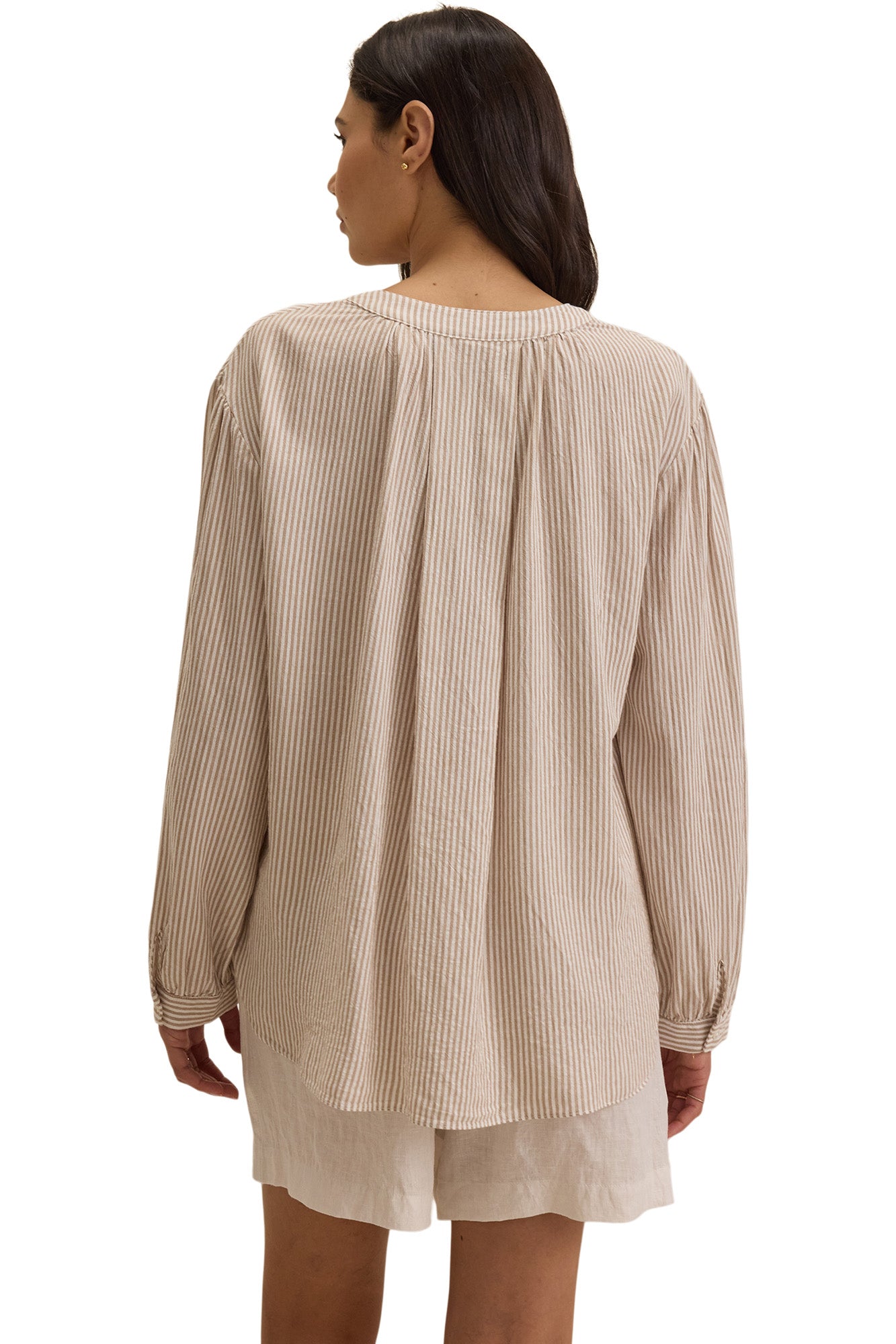 Velvet Deara Cotton Blend Striped Blouse in Oatmeal