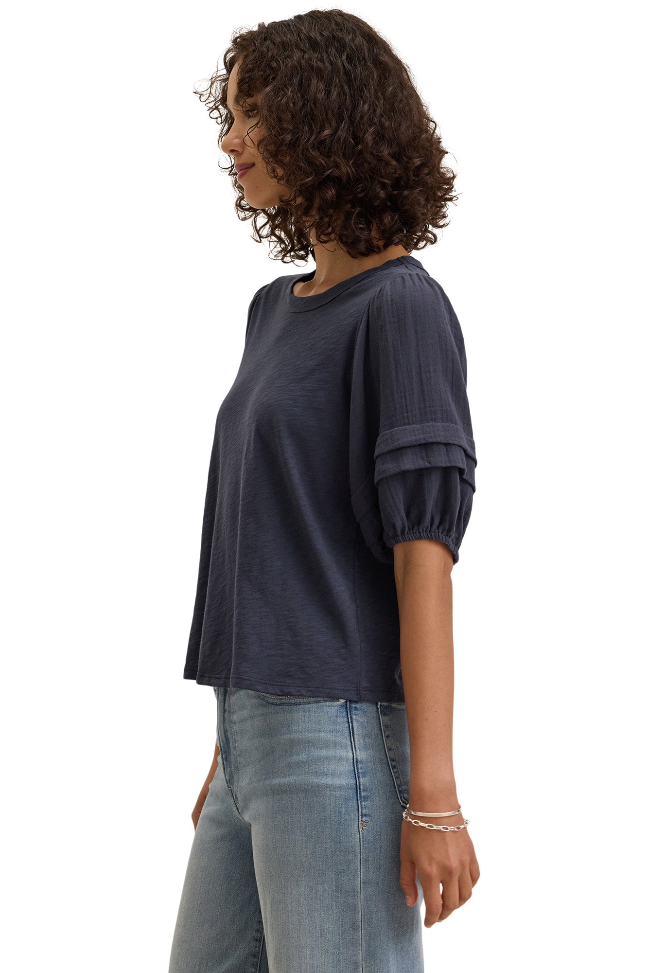 Velvet Haden Pintuck Sleeve T-shirt in Crater