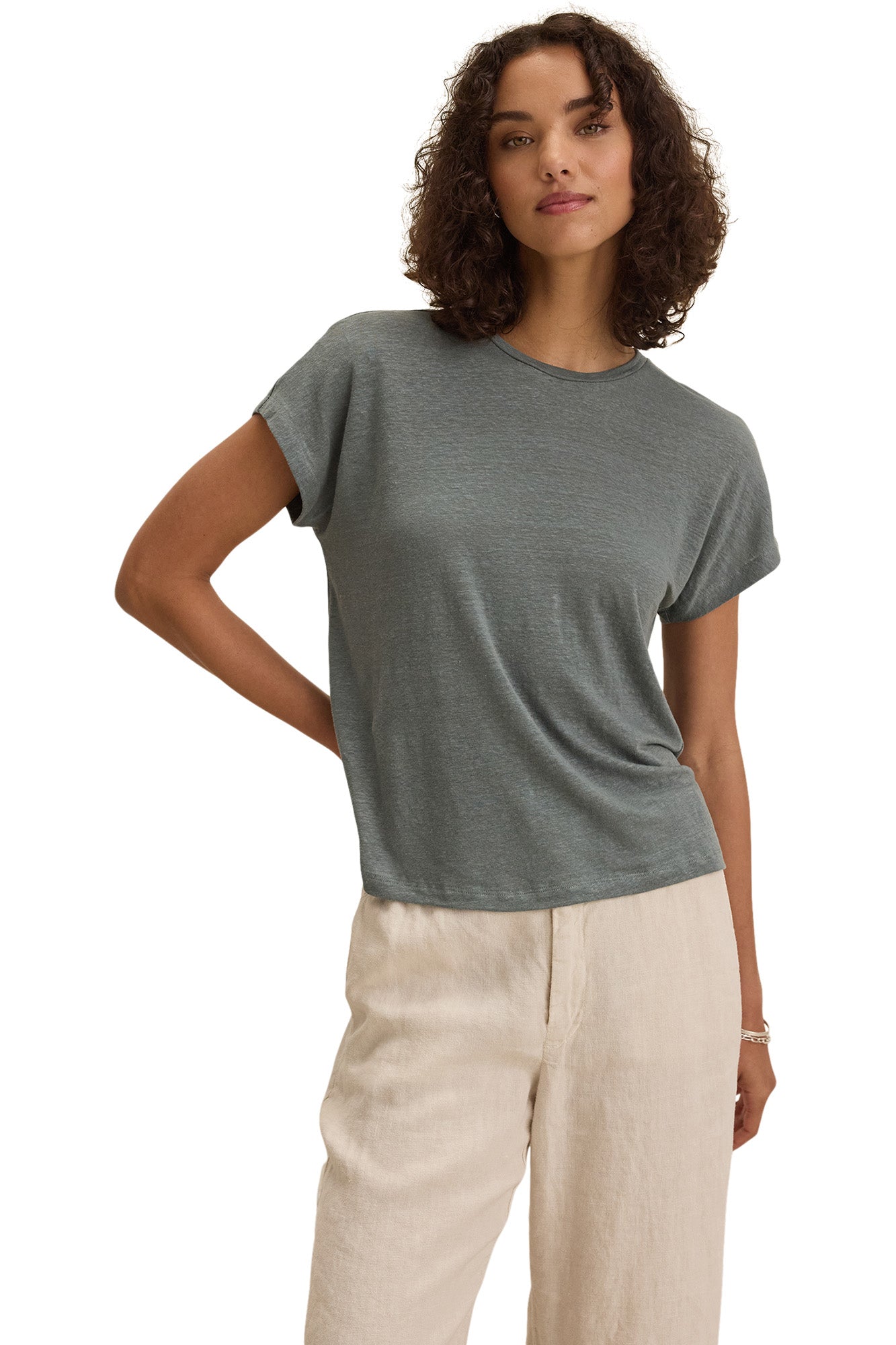 Velvet Jasmine Linen Knit Short Sleeve Crewneck Tee