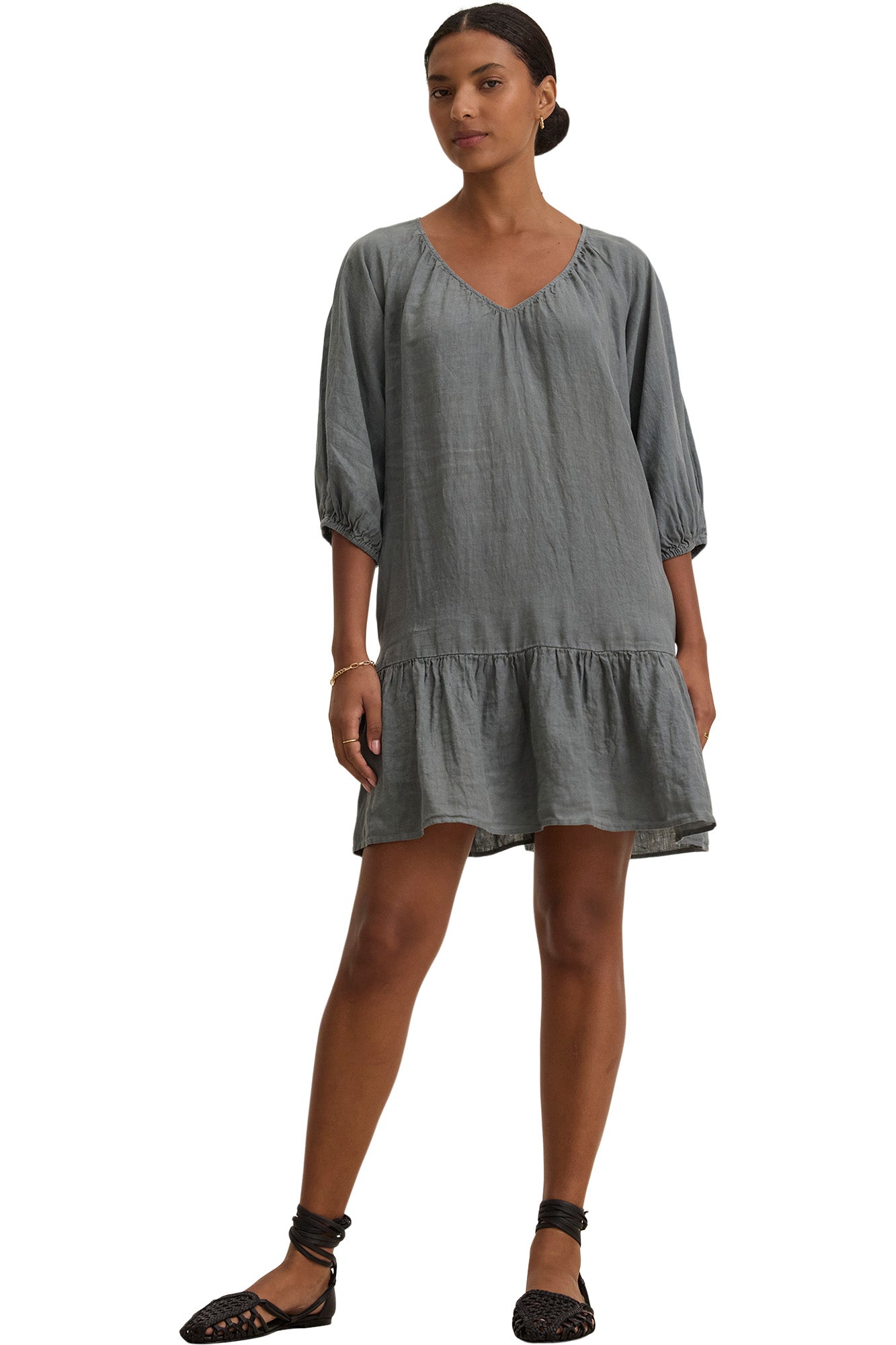 Velvet Kaylie Woven Linen Dress in Graphite