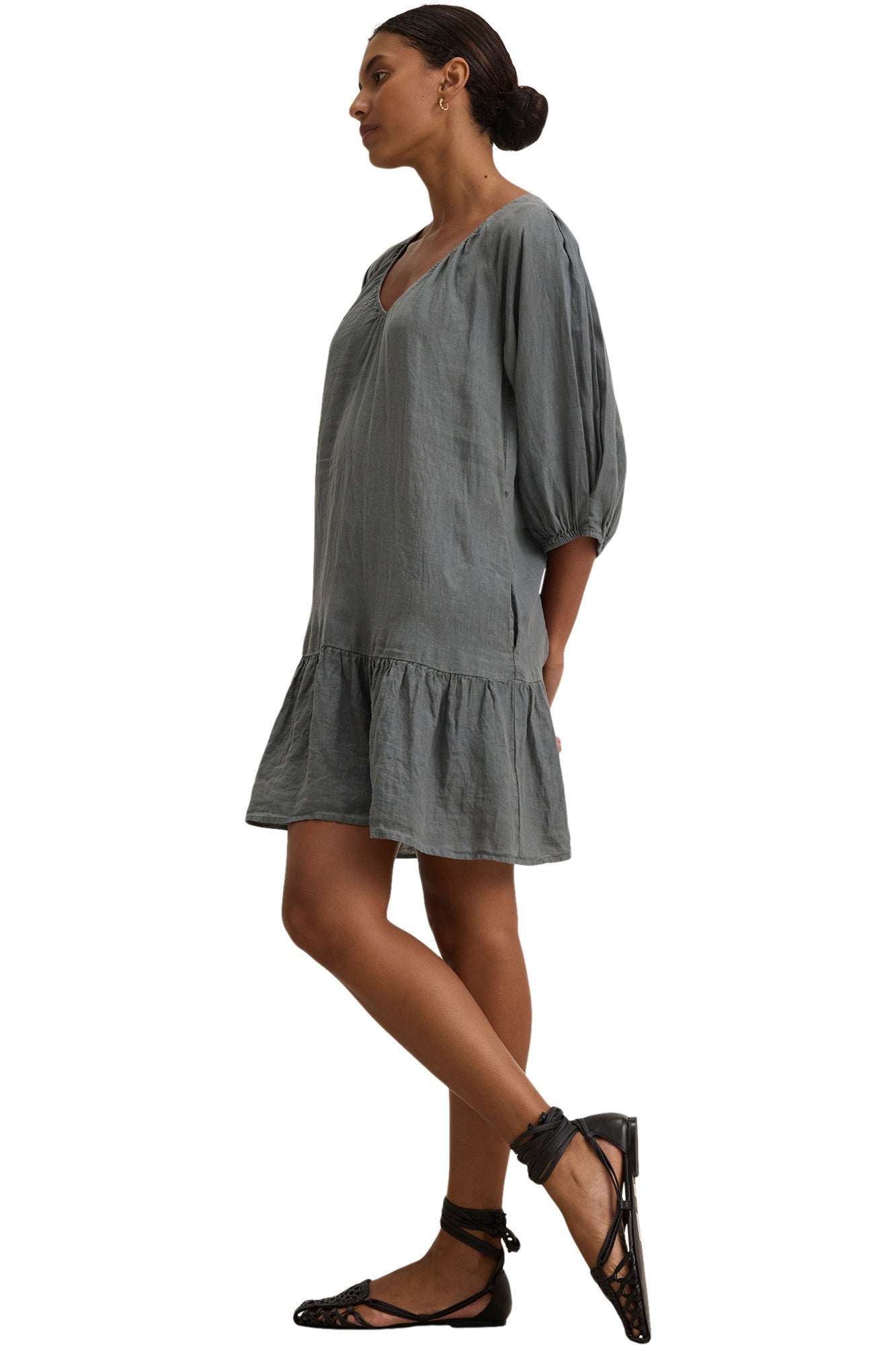 Velvet Kaylie Woven Linen Dress in Graphite