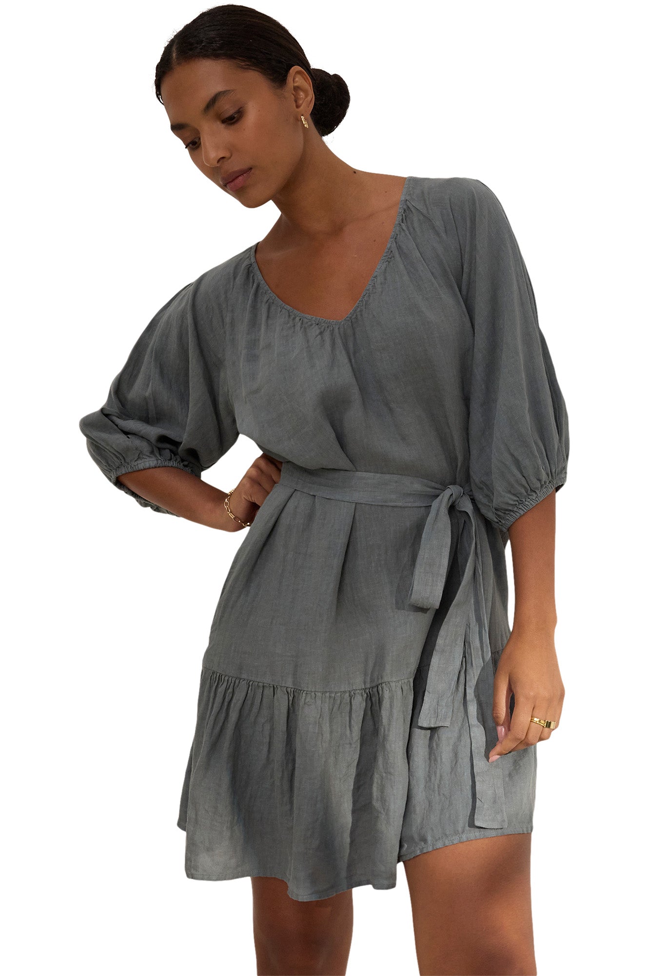 Velvet Kaylie Woven Linen Dress in Graphite